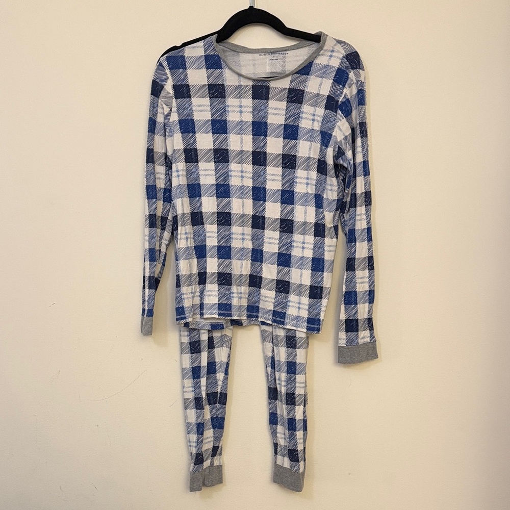 Burt's Bees Blue and White Women’s Frozen Plaid Winter Pajama Set - Small